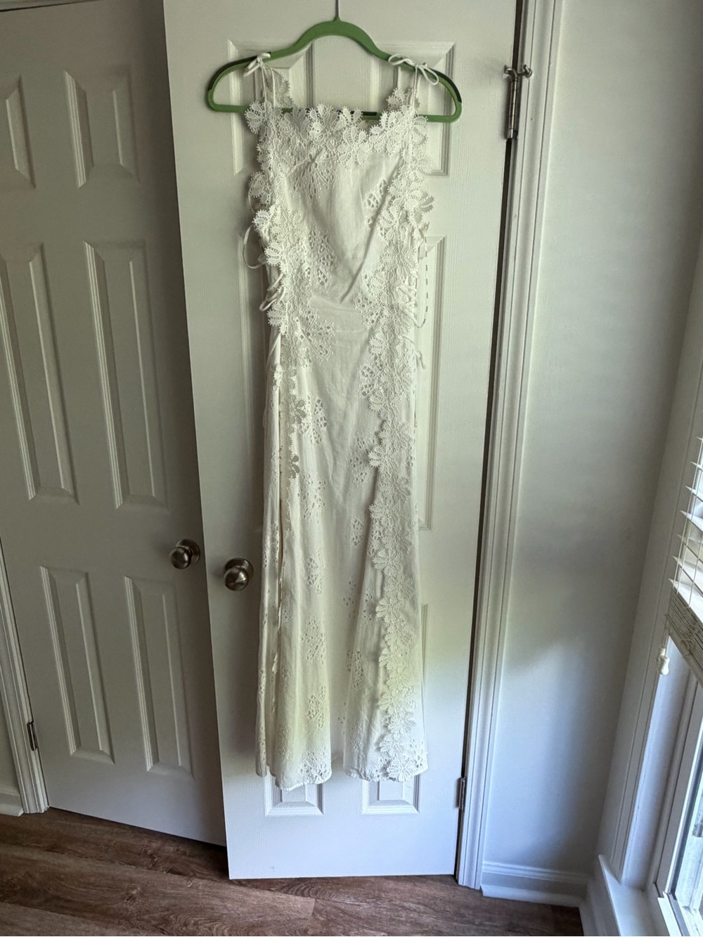 Ivory Lace Overlay Bridal Maxi Dress with Floral Appliqué